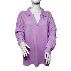 Karen Scoot Women Long Sleeve Plain V-Neck Loose T-Shirt Tops Size 1X